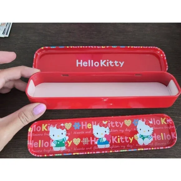 Vtg Sanrio Hello Kitty Pencil Case Tin Box Red Pen Case Metal 1994 JAPAN Rare - Picture 5 of 9